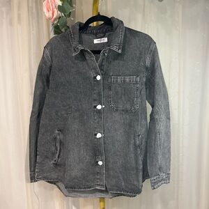 DENIM SHACKET Molino Black Oversized Button Down Shirt Jacket 100% Cotton